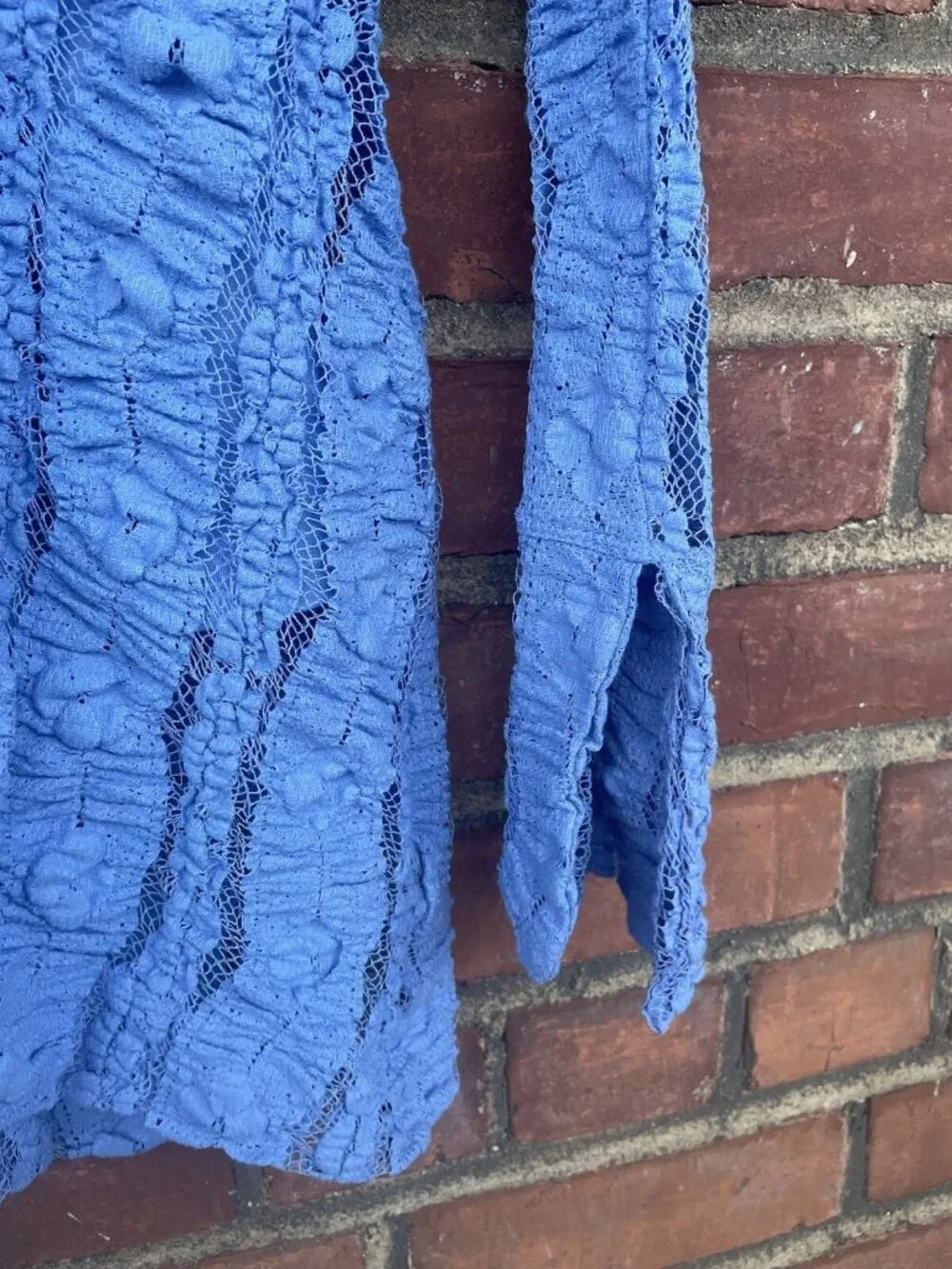 Free People Shayla Lace Mini Dress Periwinkle Blue L/S Ruched Button Front M NWT